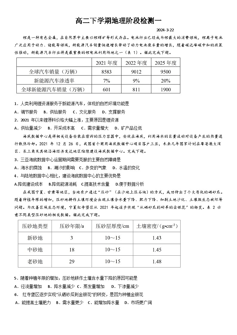 2024潍坊昌邑一中高二下学期3月月考试题地理含答案第1页