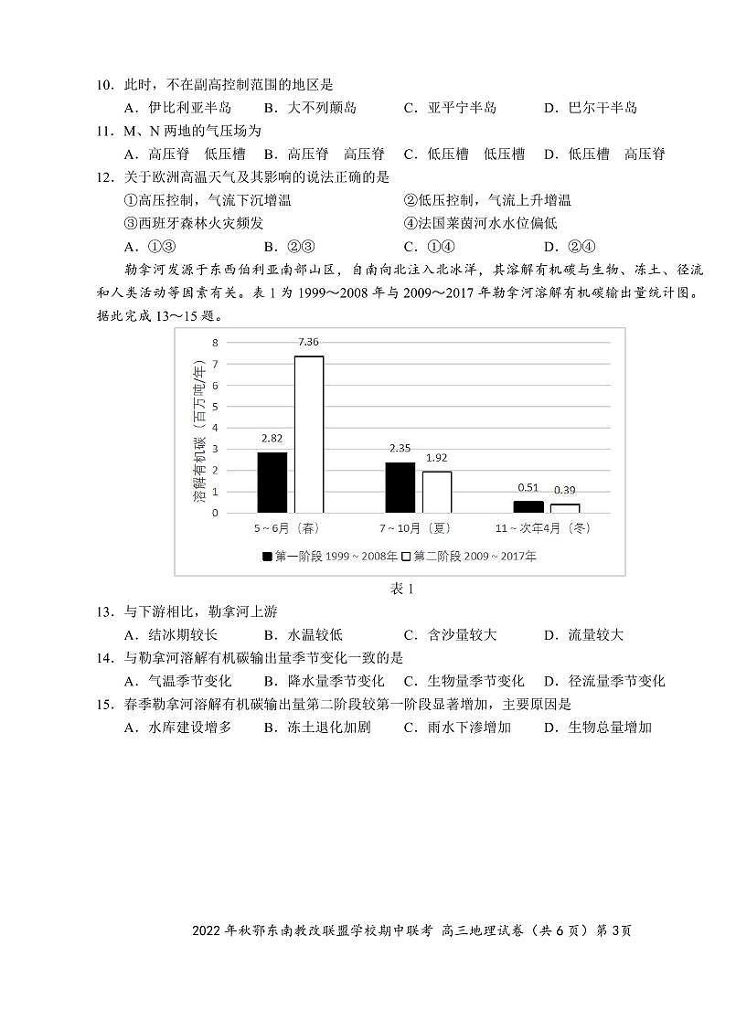高三地理试卷20221018 A4第3页