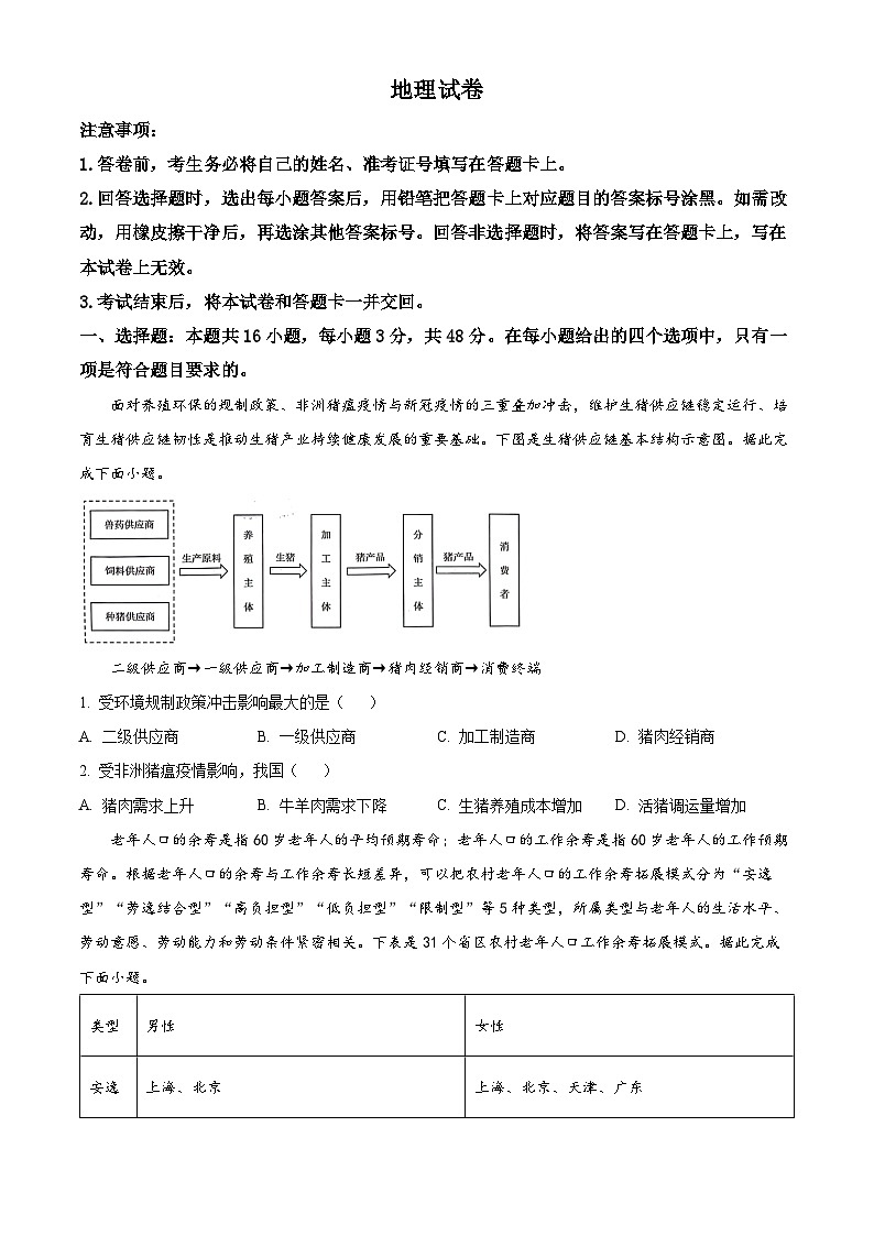 安徽省名校教研联盟2023-2024学年高三下学期3月考试地理试卷 Word版无答案第1页