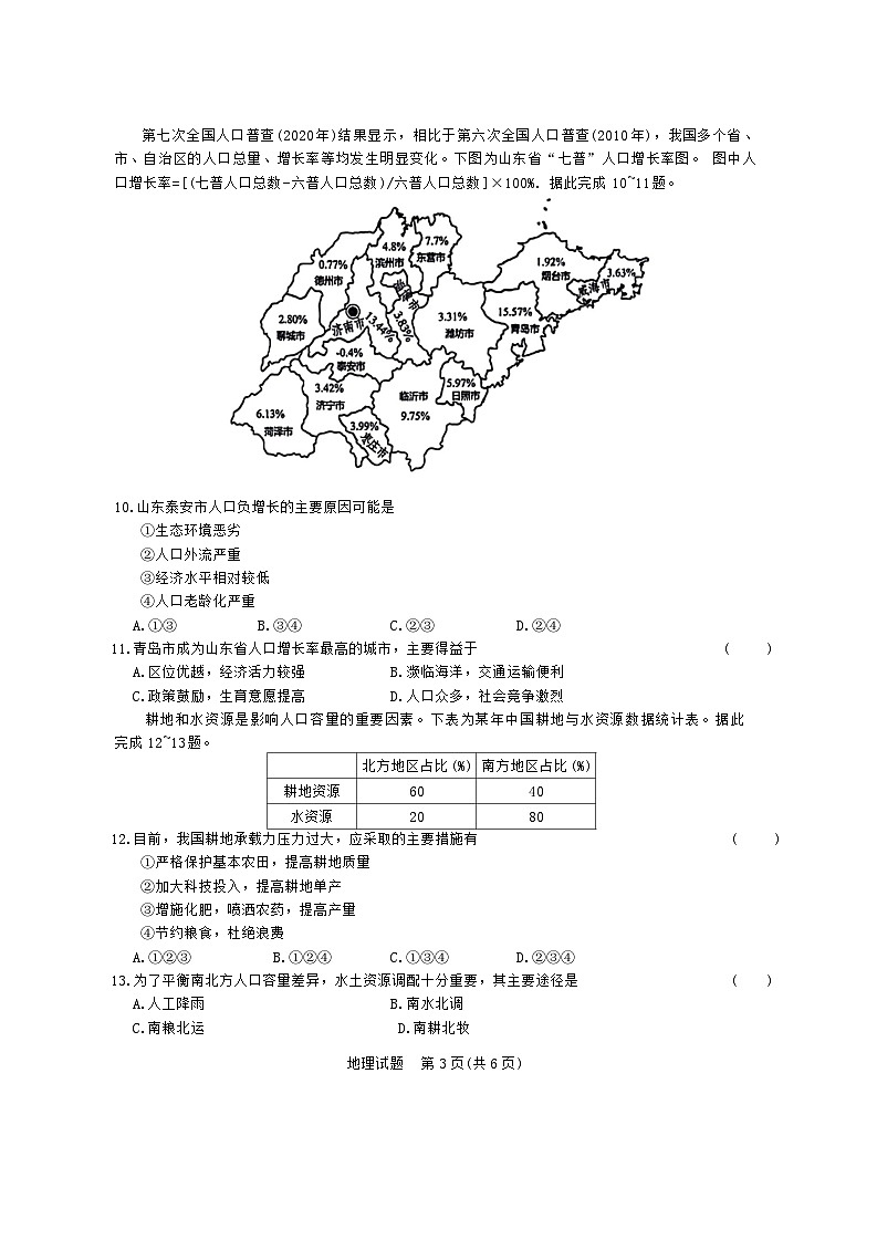 河南省商丘市青桐鸣2023-2024学年高一下学期3月月考地理试题03