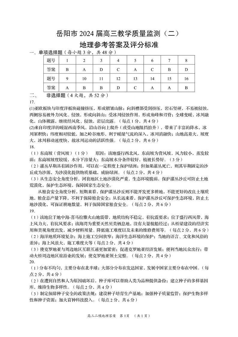 地理二模答案1（修改稿）第1页