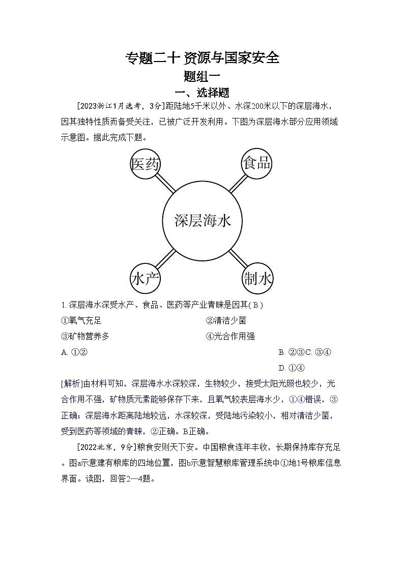 专题二十 资源与国家安全2024五年高考题分类训练（地理）01