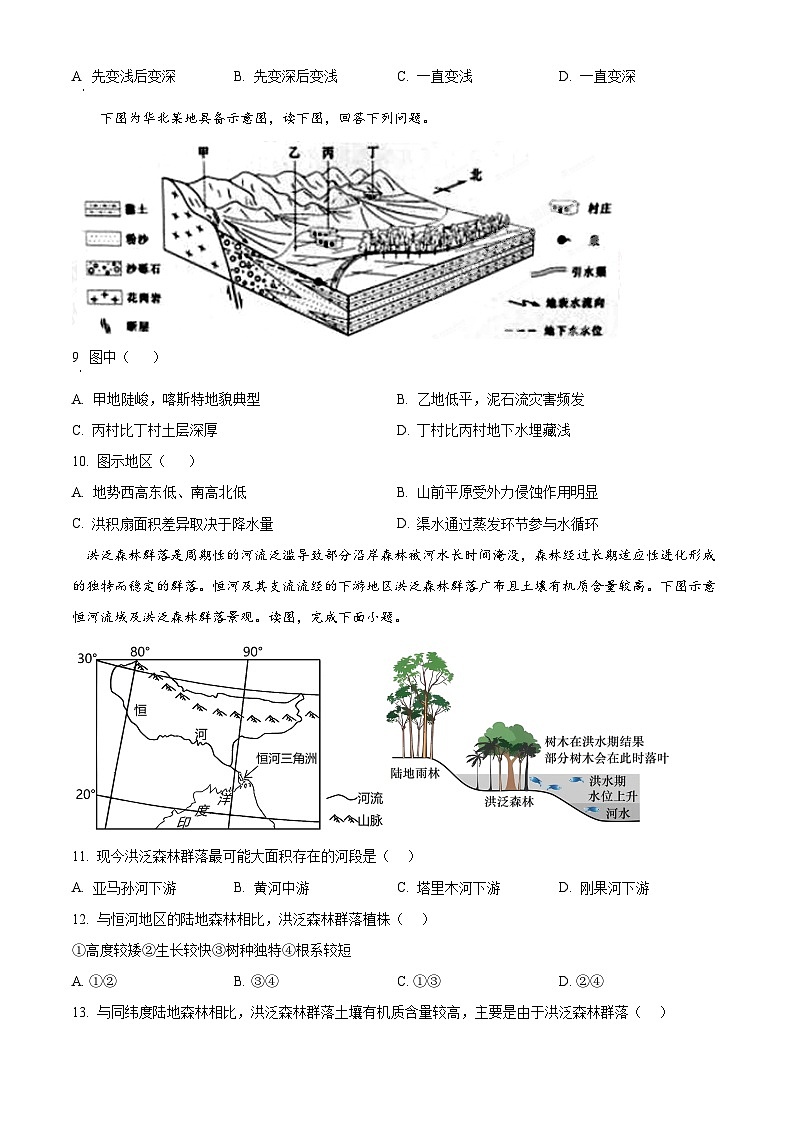 江苏省扬州市高邮市2023-2024学年高一下学期3月月考地理试题（原卷版）第3页