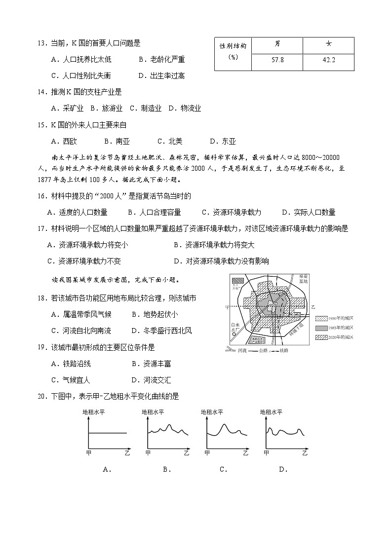 福建省厦门大学附属科技中学2023-2024学年高一下学期3月阶段性测试地理试卷（Word版附解析）03