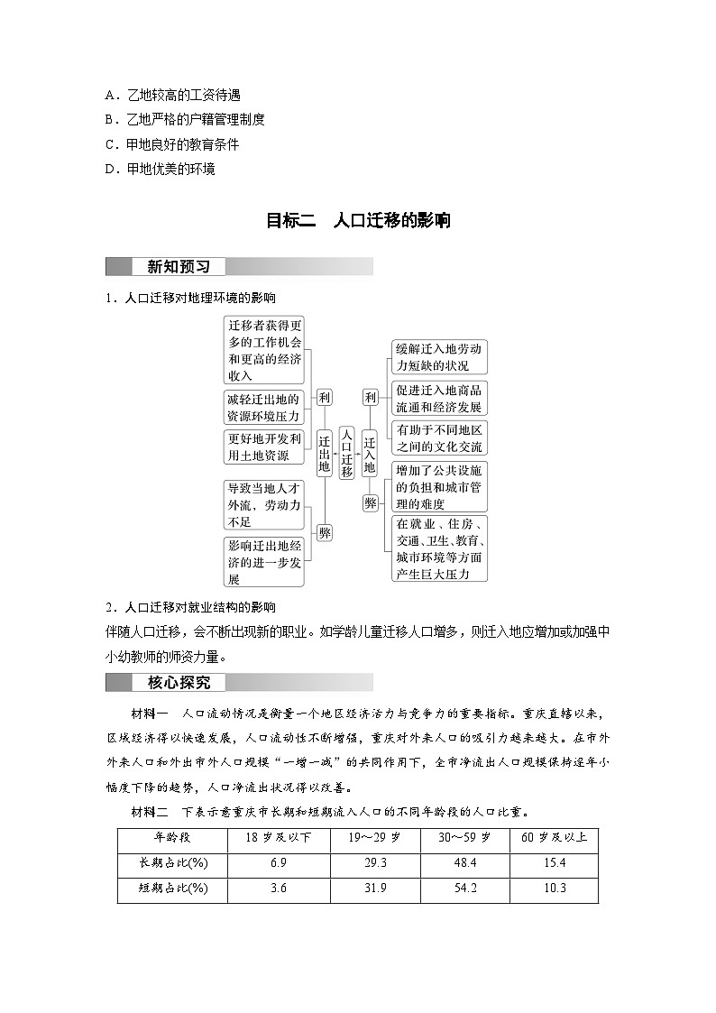 第一章 人口  第二节 人口迁移  课时2  人口迁移的时空特点及影响 学案（含答案）-2024春高中地理必修2（人教版）03