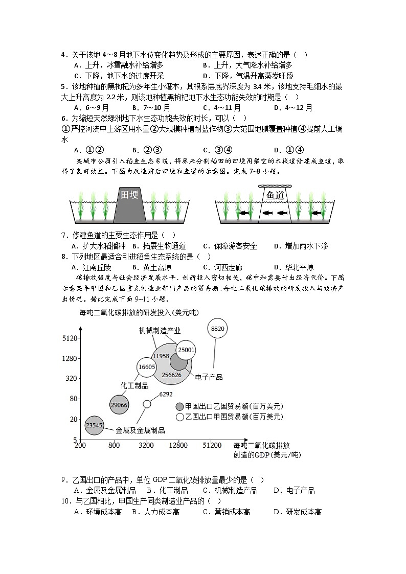 湖南省娄底市涟源市部分学校2023-2024学年高二下学期3月月考地理试题（Word版附解析）02
