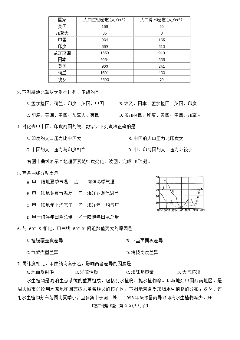 湖南省天壹名校联盟2023-2024学年高二下学期3月联考地理试题（Word版附解析）02