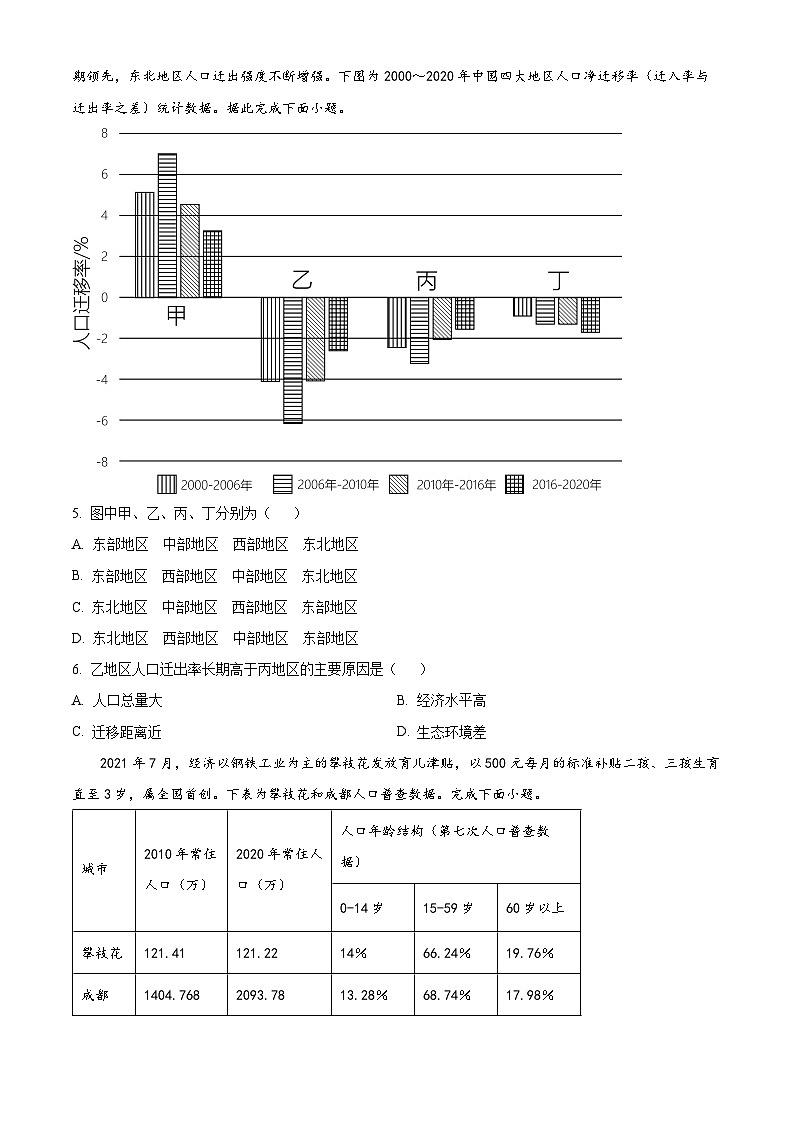 四川省南充高级中学2023-2024学年高一下学期3月月考地理试题（原卷版+解析版）02