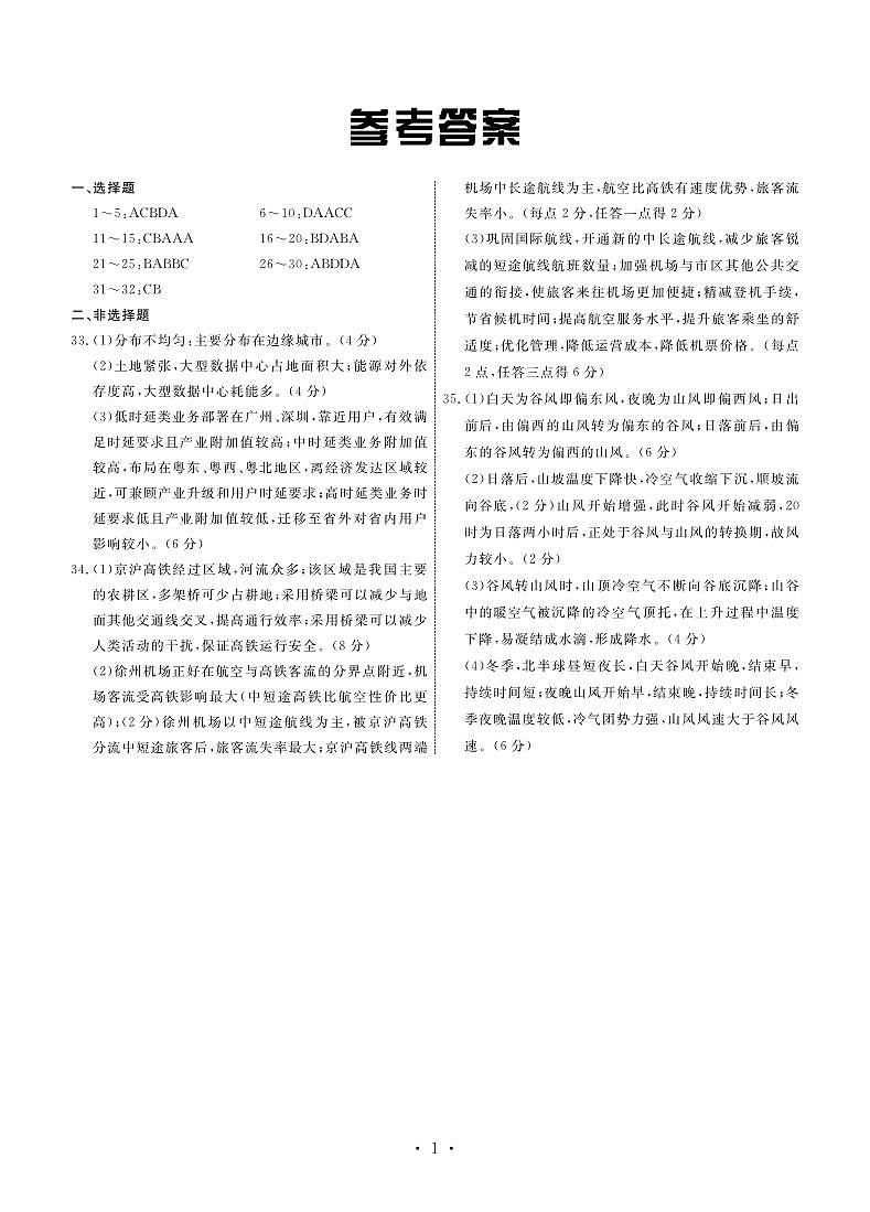 河北省衡水同卷2024届高三下学期一模考试地理01