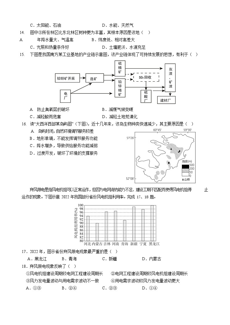 浙江省杭州学军中学2023-2024学年高二下学期3月月考地理试卷（Word版附答案）03
