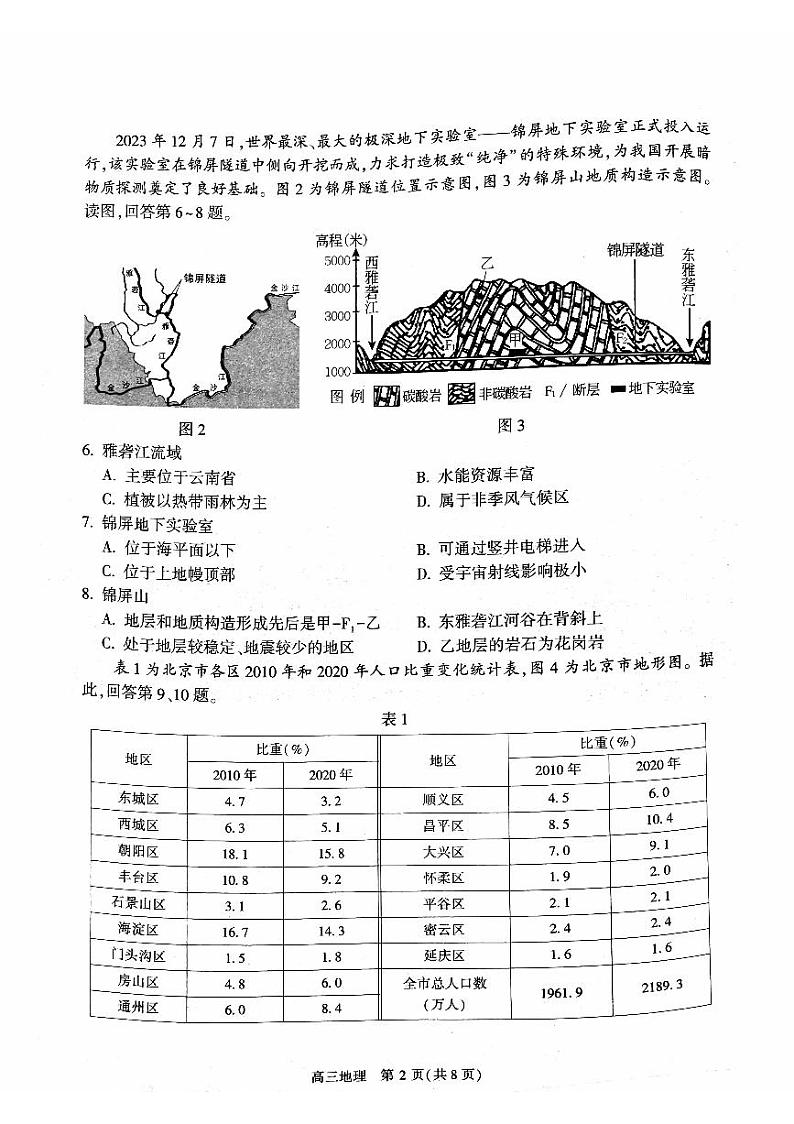 2024北京朝阳高三一模地理试题及答案第2页
