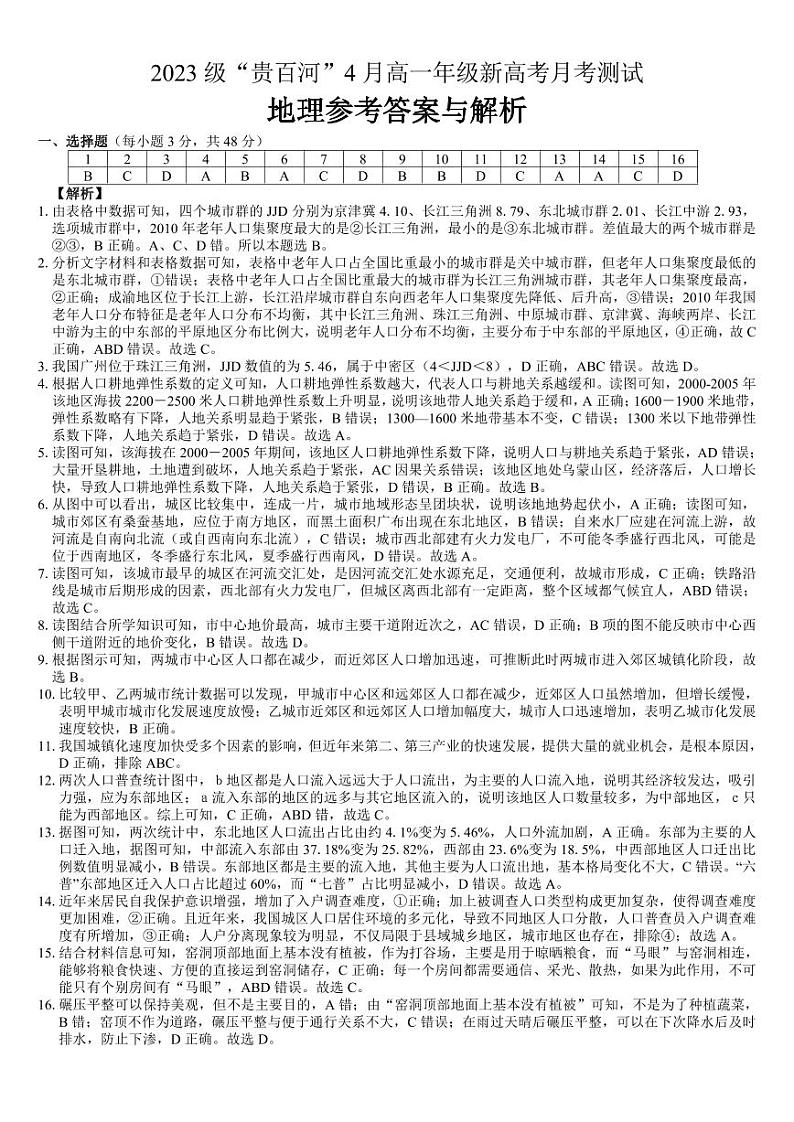 2024广西壮族自治区贵百河联考高一下学期4月月考试题地理含答案01
