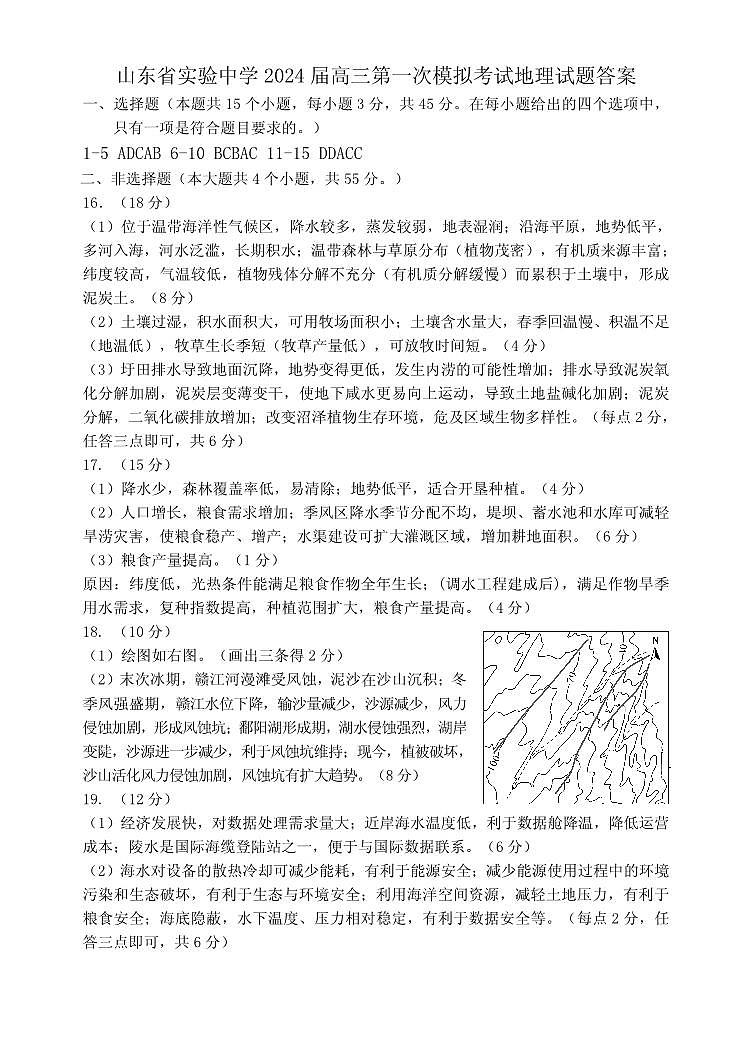 2024届山东省实验中学高三下学期4月一模考试地理试题及答案01
