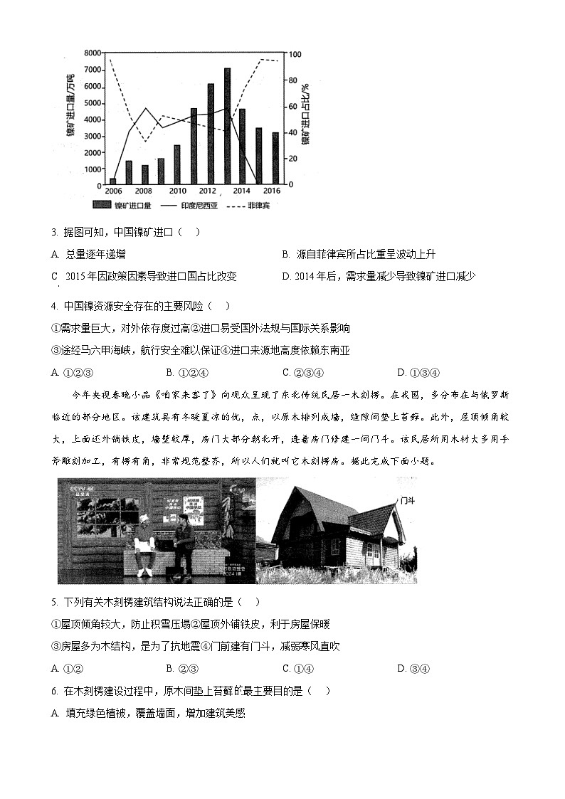 辽宁省协作校2024届高三下学期第一次模拟考试地理试题（Word版附解析）第2页