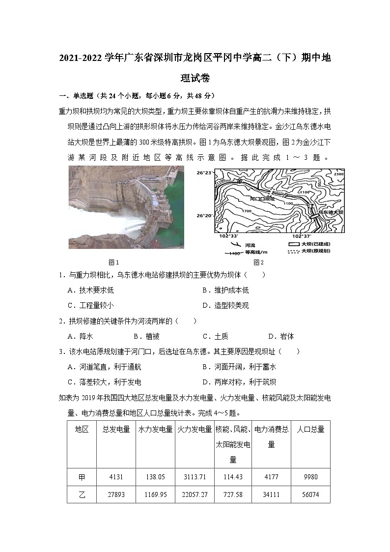 2021-2022学年广东省深圳市龙岗区平冈中学高二（下）期中地理试卷01