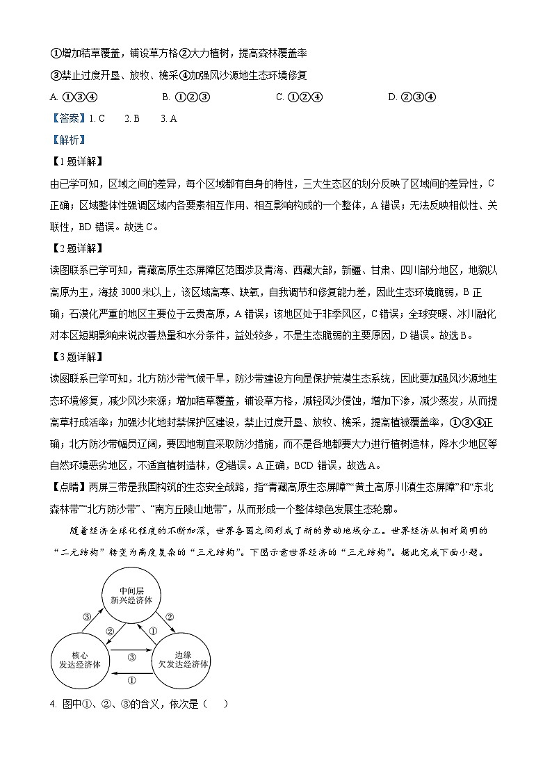 四川省阆中中学校2023-2024学年高二下学期3月月考地理试题（原卷版+解析版）02