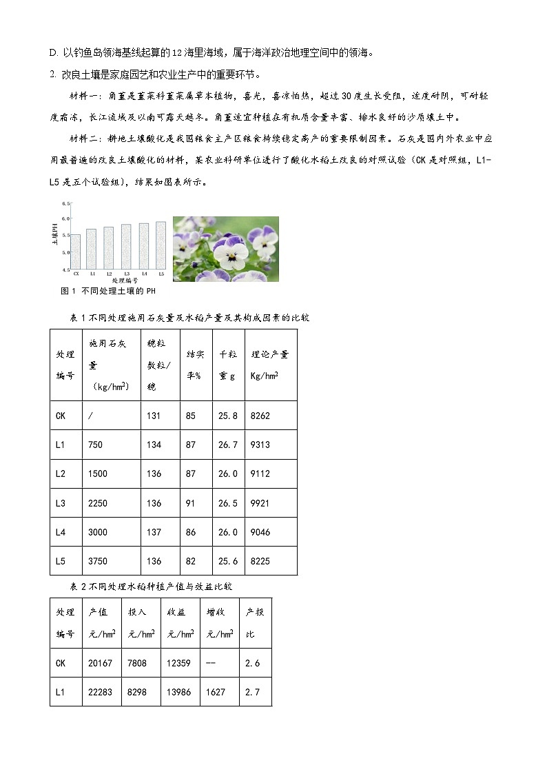 上海市青浦区2024届高三下学期二模地理试卷（Word版附解析）03