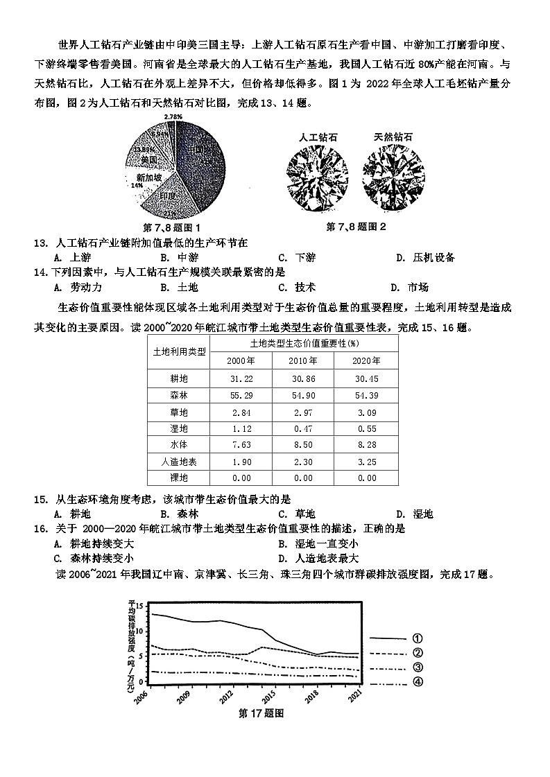 2024金华十校高三下学期4月二模试题地理含答案03