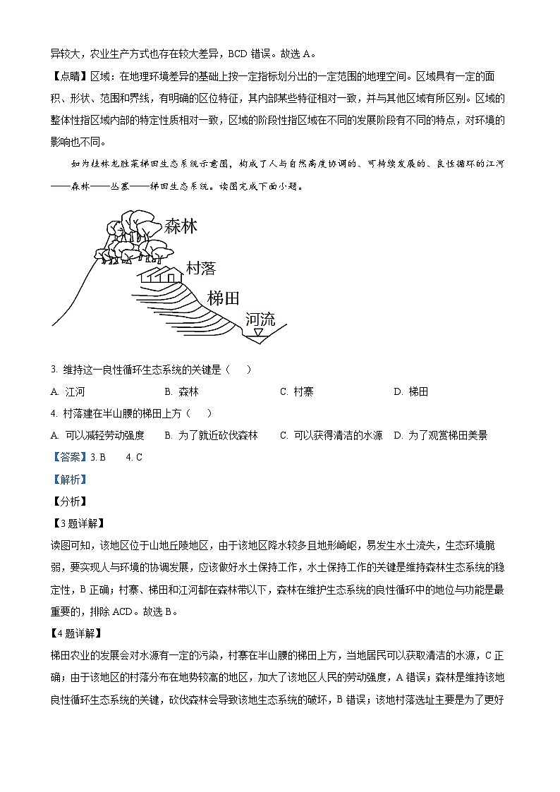 安徽省芜湖中华艺术学校2023-2024学年高二下学期3月考试地理试题（原卷版+解析版）02