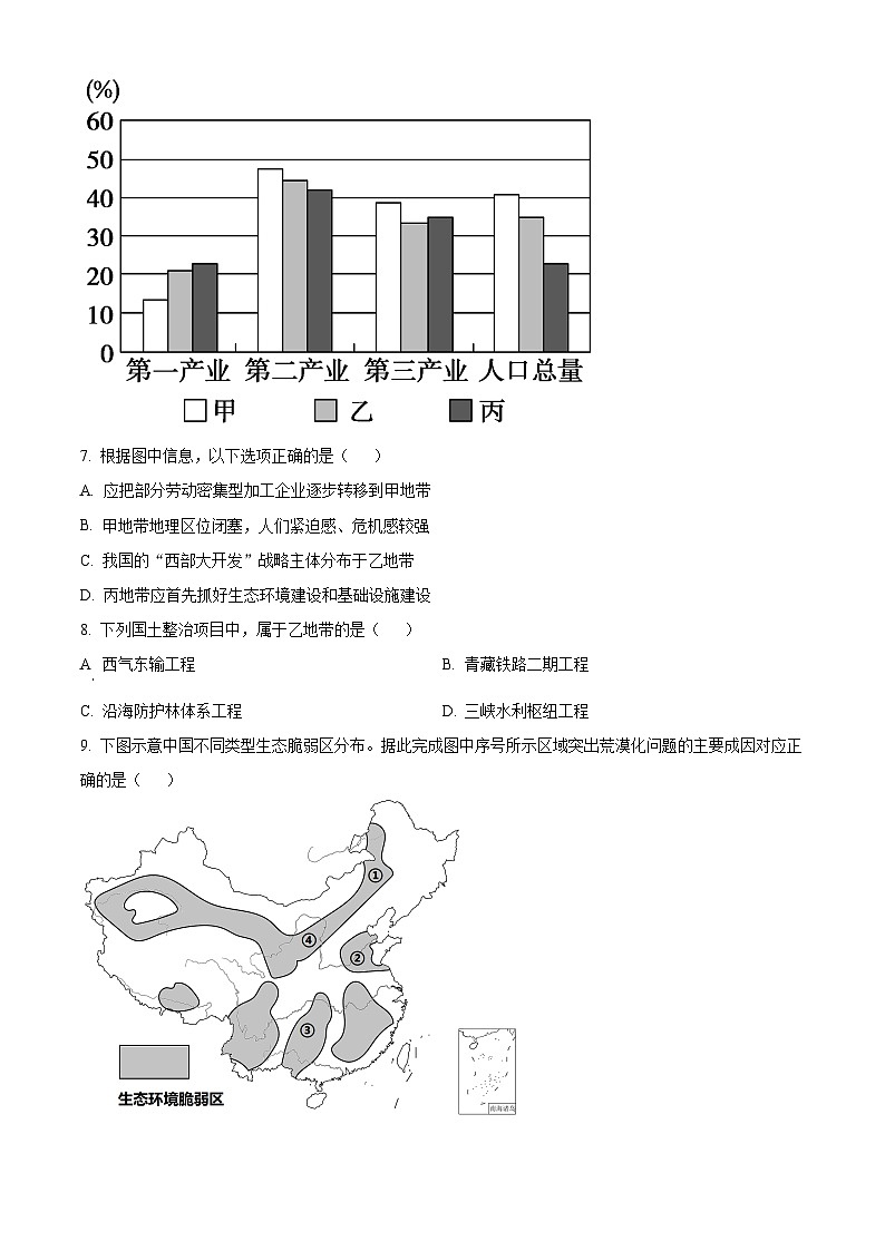 安徽省芜湖中华艺术学校2023-2024学年高二下学期3月考试地理试题（原卷版+解析版）03