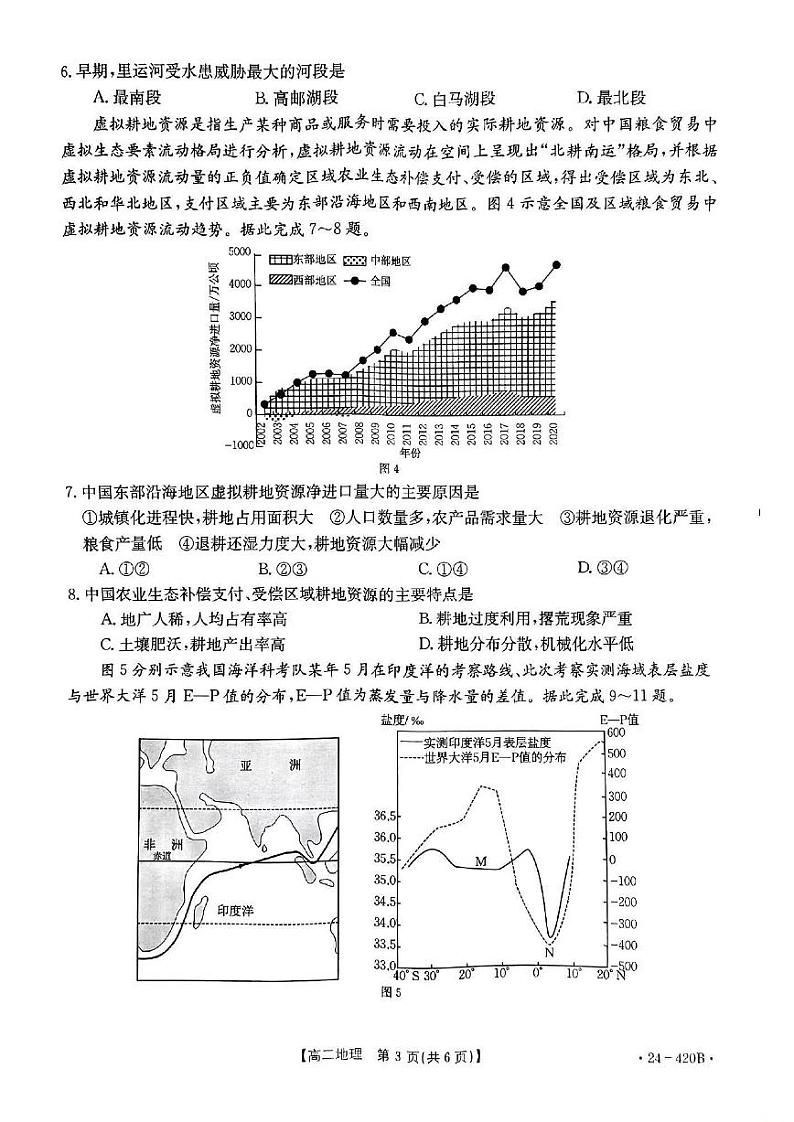 江西省赣州市十八县24校2023-2024学年高二下学期期中（金太阳420B）地理试卷含解析03