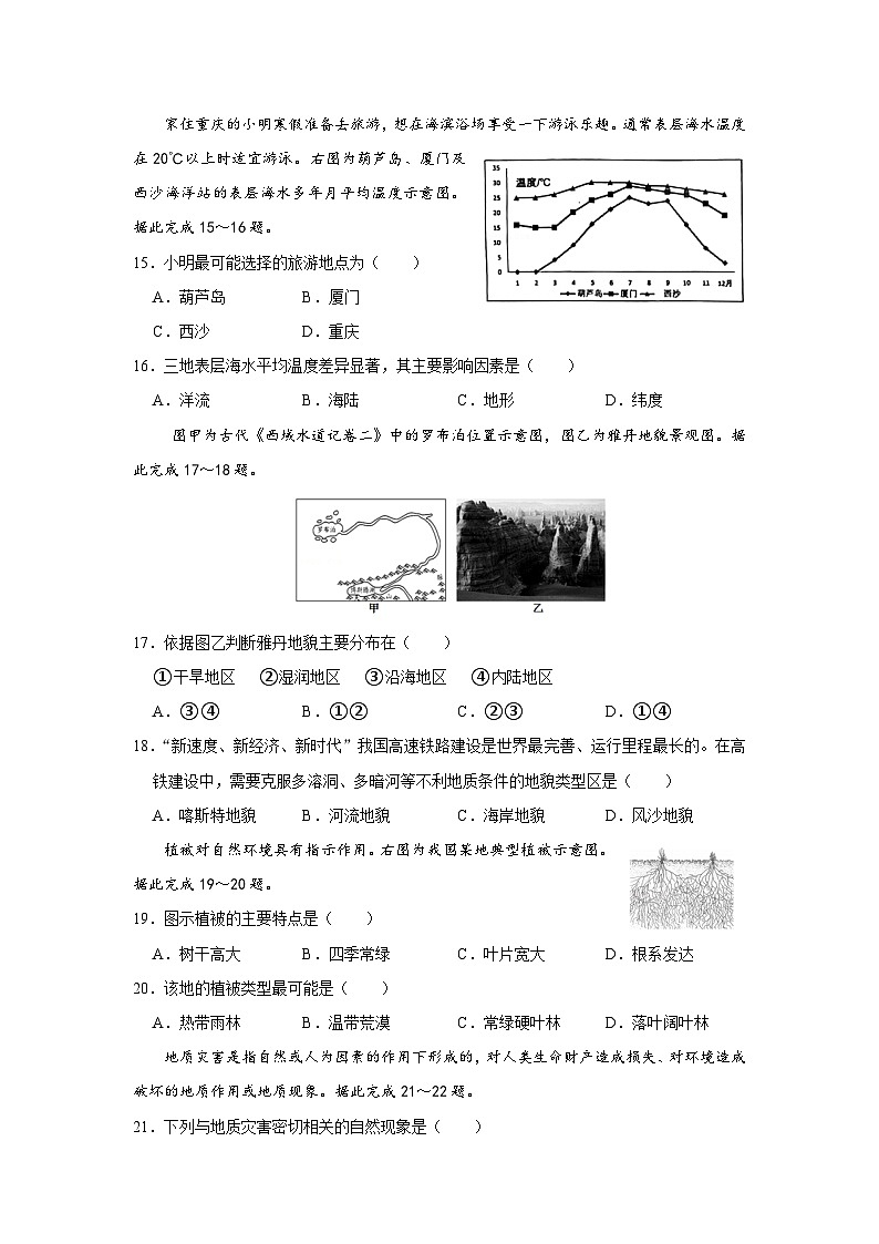 2024年江苏普通高中学业水平合格性考试模拟卷（六）地理模拟练习03