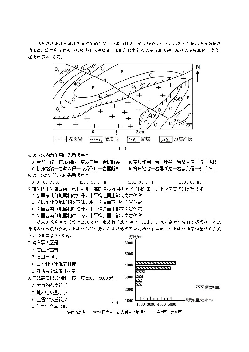 江苏省决胜新高考2024届高三下学期4月大联考地理试卷（Word版附答案）02