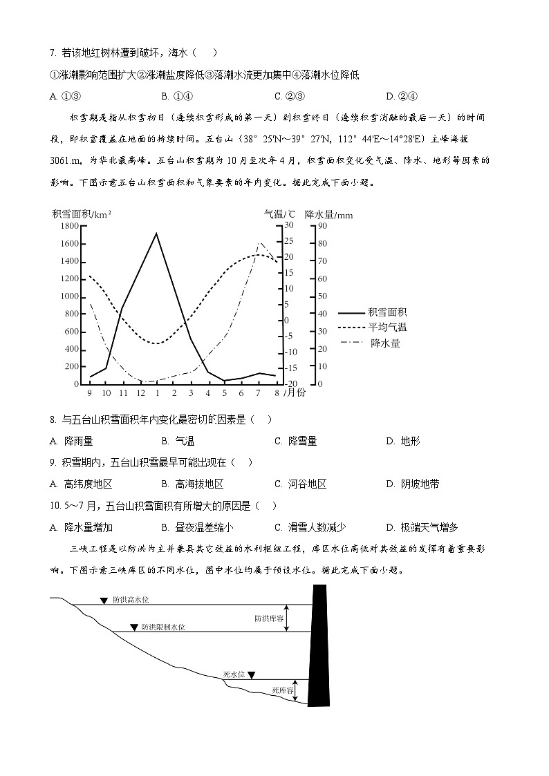 2024届山东潍坊安丘市第二中学高三二模考前模拟检测地理试题（原卷版+解析版）03