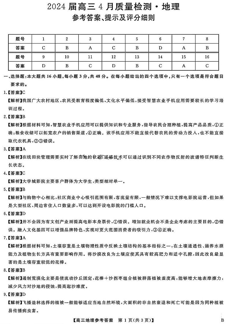 河北省金科大联考2024届高三下学期4月质量检测地理试卷（Word版附解析）01