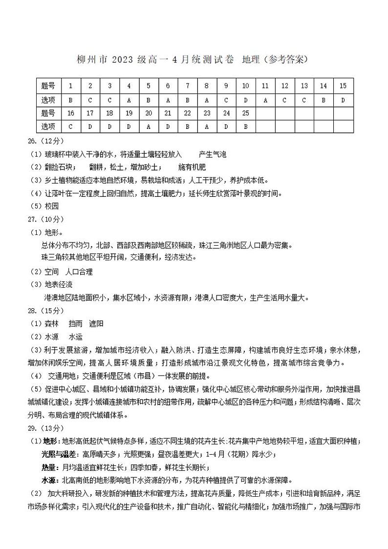 广西柳州市2023-2024学年高一下学期4月联考地理试题01