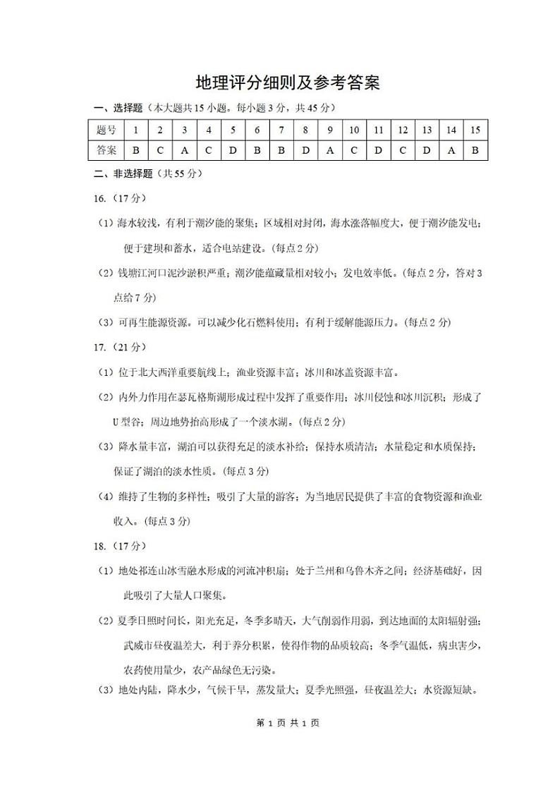 2024届重庆市九龙坡区高三二模地理试题01