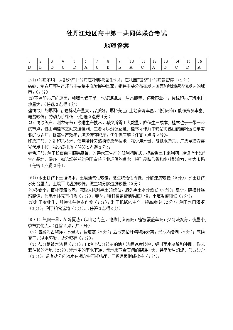 2024省牡丹江普通高中协同发展共同体高三下学期第一次模拟考试地理含答案01