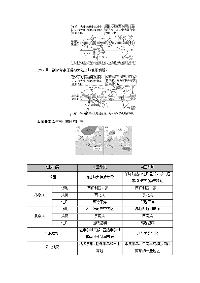 2025版高考地理一轮总复习考点突破训练题第1部分自然地理第三章地球上的大气第四讲气压带风带考点二海陆分布对气压带风带的影响第2页