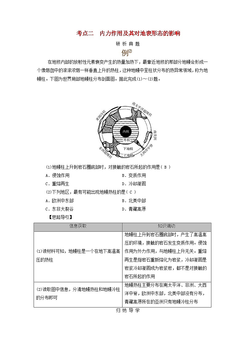 2025版高考地理一轮总复习考点突破训练题第1部分自然地理第五章地表形态的塑造第一讲常见地貌类型塑造地表形态的力量地貌的观察考点二内力作用及其对地表形态的影响01