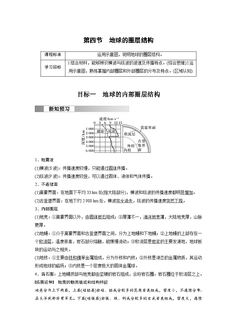 人教版高中地理（必修第一册）同步讲义 第一章　第四节　地球的圈层结构（含解析）第1页