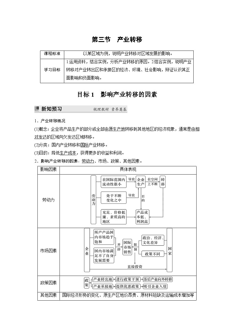人教版高中地理（选择性必修第二册）同步讲义 第四章　第三节　产业转移（含解析）第1页