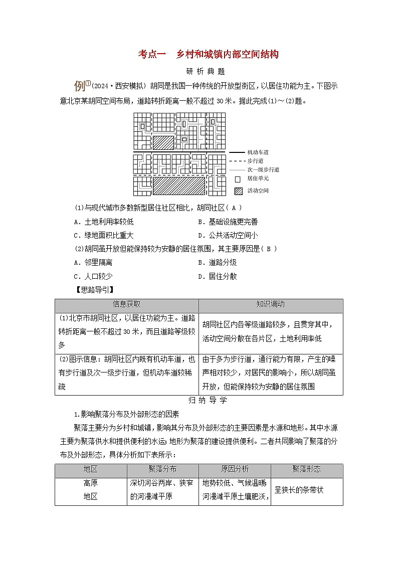 2025版高考地理一轮总复习考点突破训练题第2部分人文地理第九章乡村和城镇第一讲乡村和城镇空间结构地域文化与城乡景观考点一乡村和城镇内部空间结构01