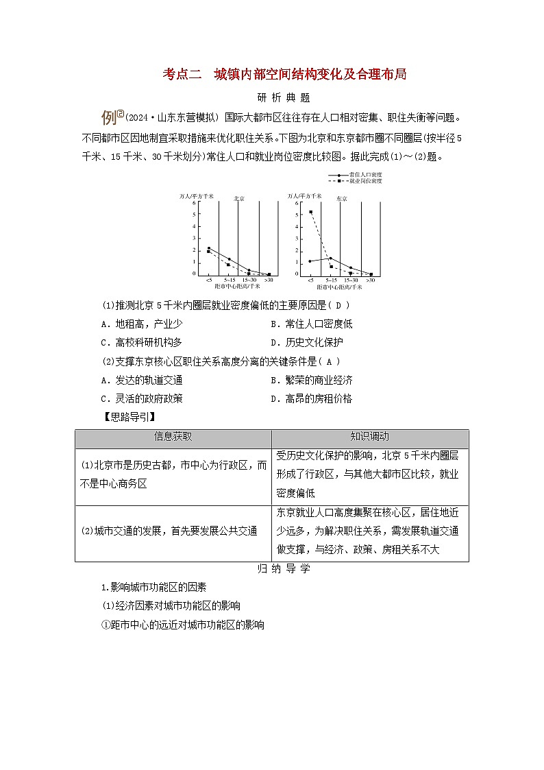 2025版高考地理一轮总复习考点突破训练题第2部分人文地理第九章乡村和城镇第一讲乡村和城镇空间结构地域文化与城乡景观考点二城镇内部空间结构变化及合理布局01