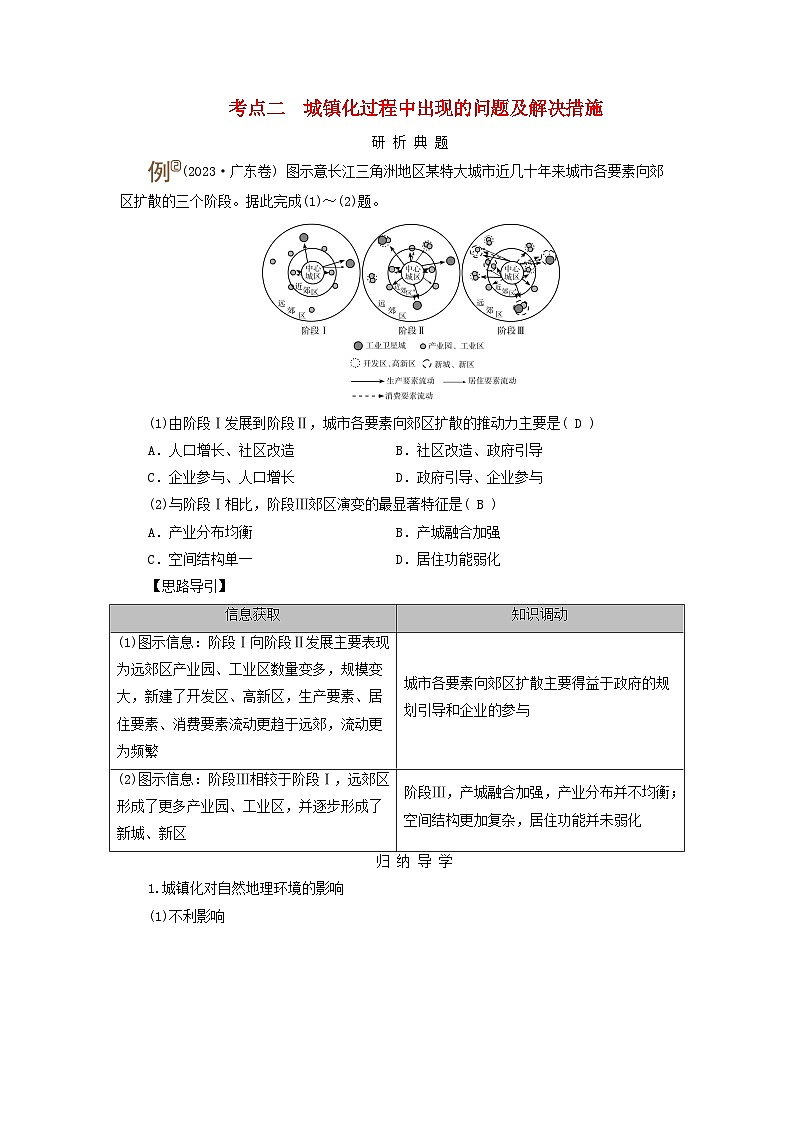 2025版高考地理一轮总复习考点突破训练题第2部分人文地理第九章乡村和城镇第二讲城镇化考点二城镇化过程中出现的问题及解决措施第1页