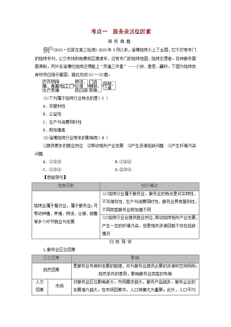 2025版高考地理一轮总复习考点突破训练题第2部分人文地理第十章产业区位因素第三讲服务业区位因素及其变化考点一服务业区位因素01