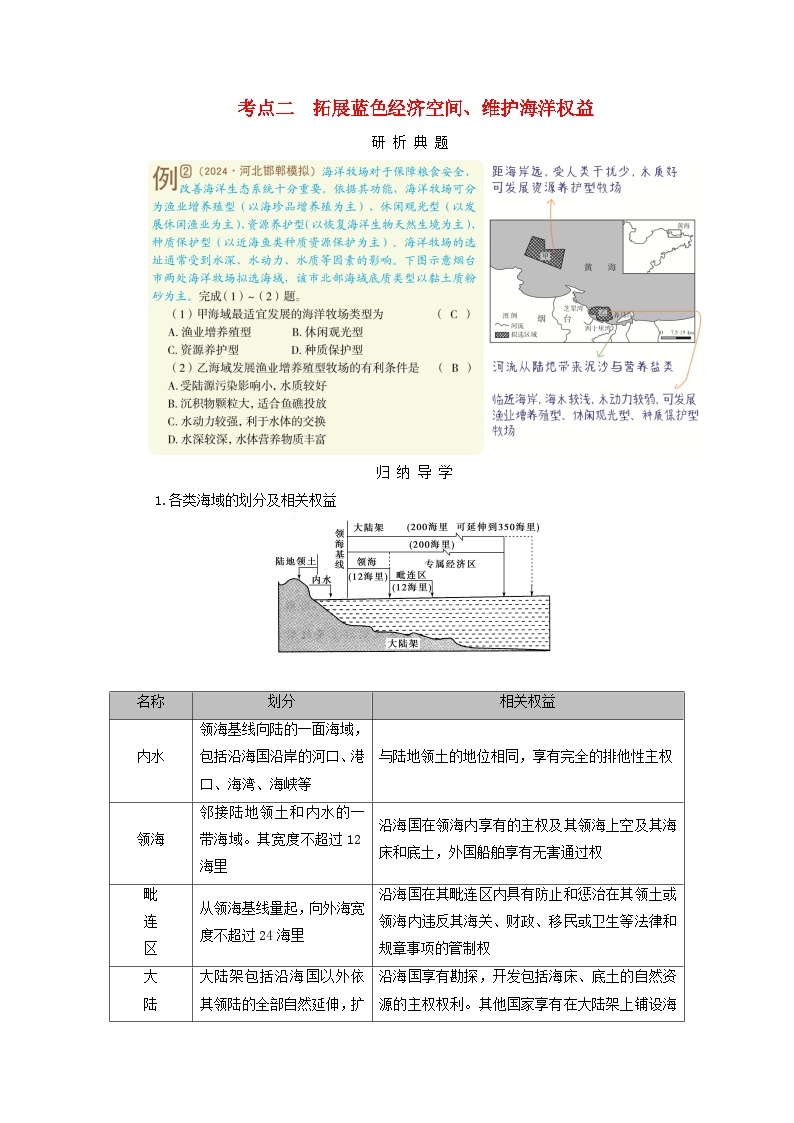 2025版高考地理一轮总复习考点突破训练题第2部分人文地理第十二章环境与发展第二讲中国国家发展战略举例考点二拓展蓝色经济空间维护海洋权益01