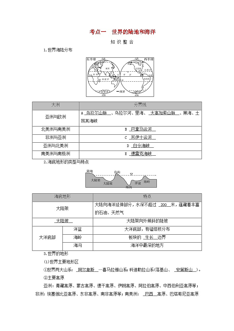 2025版高考地理一轮总复习考点突破训练题第5部分区域地理第二十一章世界地理第一讲世界地理概况考点一世界的陆地和海洋第1页