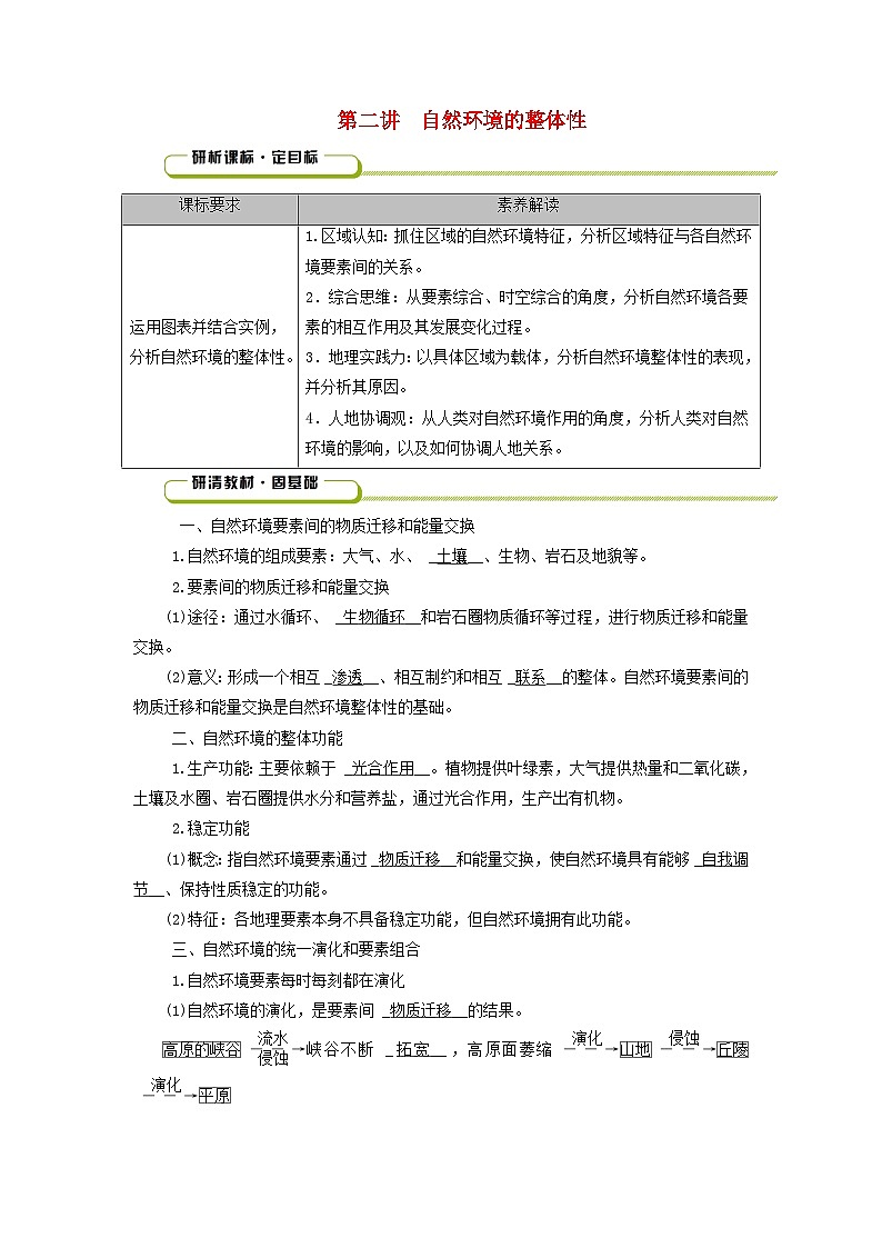 2025版高考地理一轮总复习教案第1部分自然地理第6章自然环境的整体性与差异性第2讲自然环境的整体性01