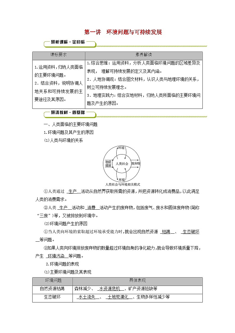 2025版高考地理一轮总复习教案第2部分人文地理第12章环境与发展第1讲环境问题与可持续发展第1页