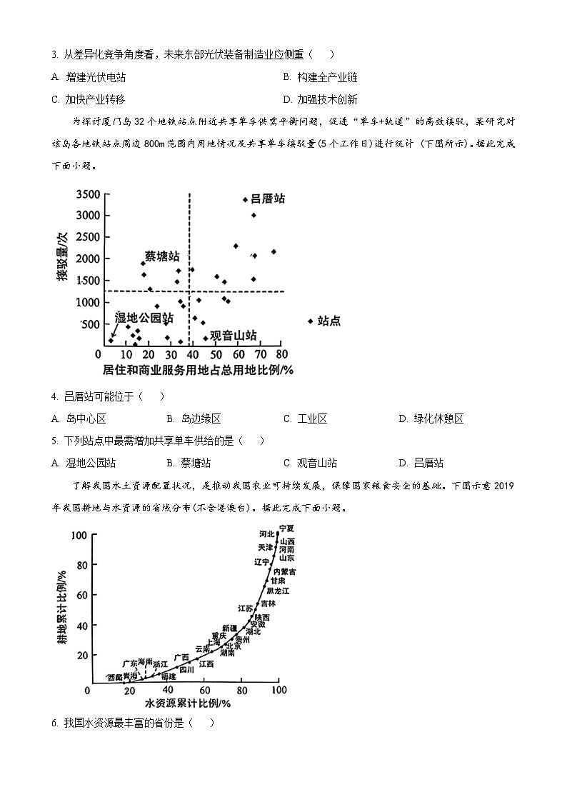 2024届广东省惠州市高三下学期一模考试地理试题 （原卷版+解析版）02