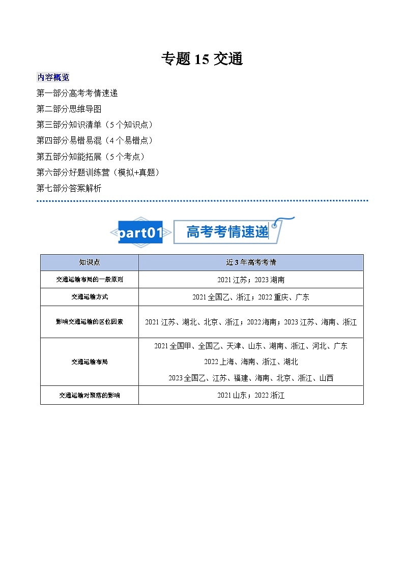 高考地理知识大盘点【讲通练透】专题15 交通第1页