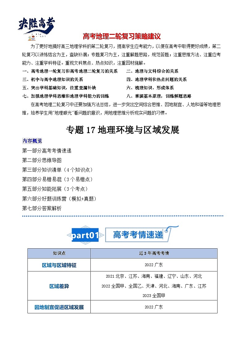 高考地理知识大盘点【讲通练透】专题17 地理环境与区域发展01