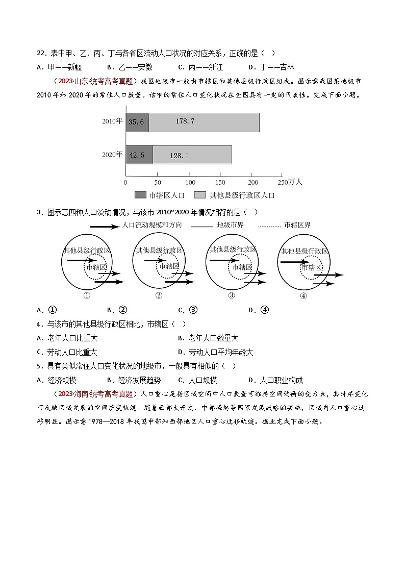 专题08 人口-【真题汇编】2021-2023年高考地理真题分享汇编（全国通用）02