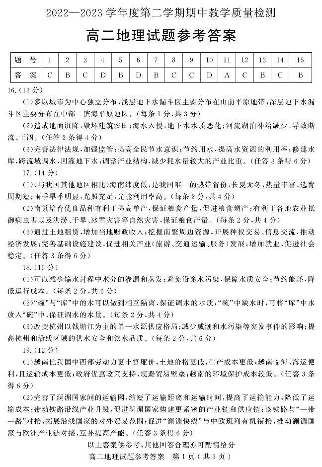 2023聊城高二下学期期中考试地理含答案01