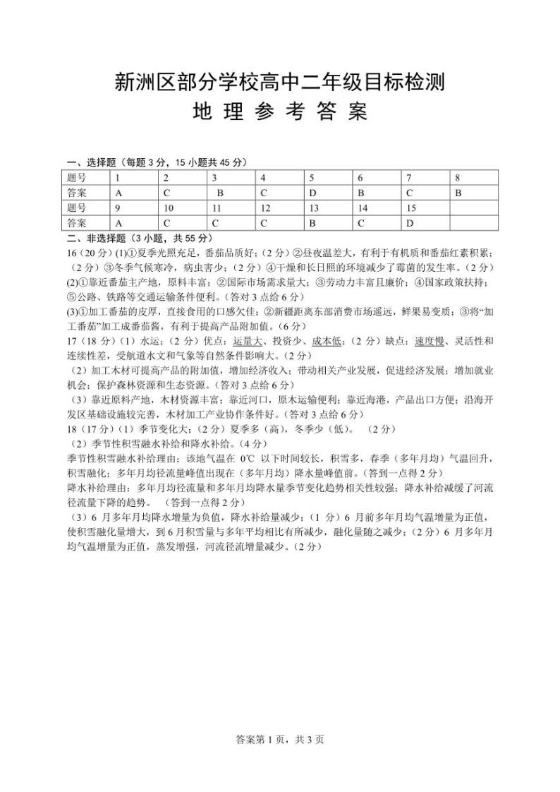 2024武汉新洲区部分学校高二下学期期中联考地理试题含答案01